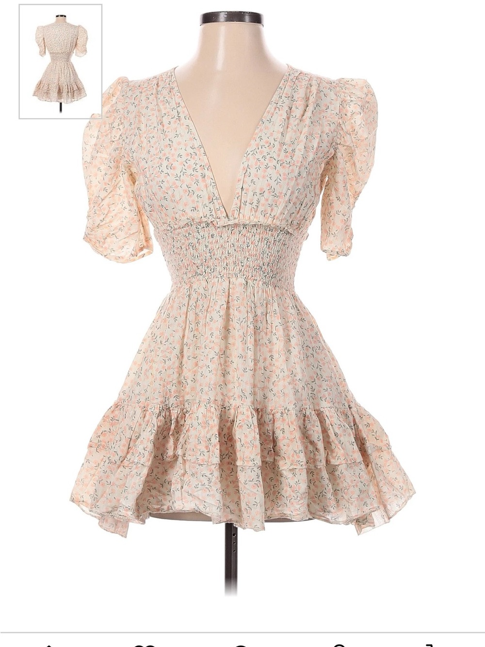 Cleobella Blush Cream Floral Puff-Sleeve Mini Dress
